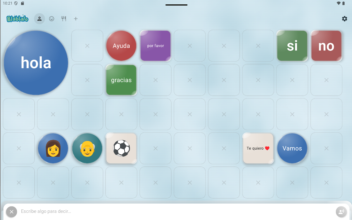 Bláblalo en un tablet: tablero con más botones por preset
